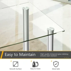 Costway 5 Piece Dining Set Table 29.6'' And 4 Chairs Glass Metal Kitchen Breakfast Furniture White -HOMCOM Store GUEST f159f245 cf94 409c ae7b e821e8c79123