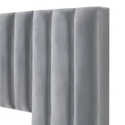 Gramercy Channel Tufted Upholstered Bed Gray Velvet - Finch