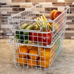 Set Of 2 Storage Bins - Basket Set For Toy, Kitchen, Closet, And Bathroom Storage - Medium Shelf Organizers With Handles By Home-Complete (White) -HOMCOM Store GUEST f32af2eb e926 4a5c a80e 404be3edb06b