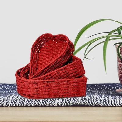 Household Essentials Set Of 3 Nesting Heart Baskets Paper Rope Red 3 Household Essentials Set Of 3 Nesting Heart Baskets Paper Rope Red