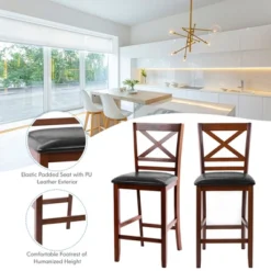 Costway Set Of 4 Bar Stools 25'' Counter Height Chairs W/ PU Leather Seat Walnut -HOMCOM Store GUEST f3602120 52f1 48a1 a6b6 5ad31a55566c