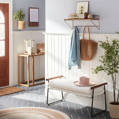 Cushioned Metal & Wood Bench - Cream/Black - Hearth & Hand™ With Magnolia 3 Cushioned Metal & Wood Bench - Cream/Black - Hearth & Hand™ With Magnolia