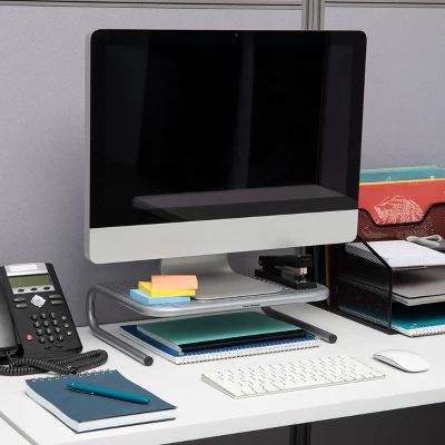 Mind Reader Metal Monitor Stand With Keyboard Storage Space Silver 3 Mind Reader Metal Monitor Stand With Keyboard Storage Space Silver