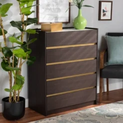 Walker Wood 5 Drawer Chest With Faux Marble Top Dark Brown/Marble/Gold - Baxton Studio -HOMCOM Store GUEST f5bf88da e6ad 43b3 b60f 275f481fe8b1
