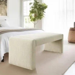 Kaia 47" Contemporary Farmhouse Linen Fabric Waterfall Upholstered Bench-The Pop Maison -HOMCOM Store GUEST f6cf74bf b141 48cf bc01 846765dd9dfd