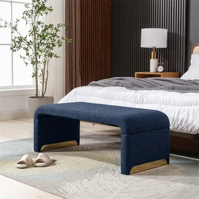 Lily 43.31" Faux Shearling Fabric Look Upholstered Waterfall Bench With Gold Metal Legs-Maison Boucle 14 Lily 43.31" Faux Shearling Fabric Look Upholstered Waterfall Bench With Gold Metal Legs-Maison Boucle - Image 12