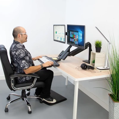 Mount-It! Height Adjustable Dual Monitor Sit Stand Desk Converter With Gas Spring Arm | 2 Integrated USB 3.0 Ports | C-Clamp And Grommet Base 4 Mount-It! Height Adjustable Dual Monitor Sit Stand Desk Converter With Gas Spring Arm | 2 Integrated USB 3.0 Ports | C-Clamp And Grommet Base - Image 2