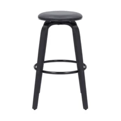 26" Harbor Backless Swivel Faux Leather Wood Counter Height Barstool Gray/Black - Armen Living