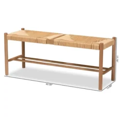 Saura Oak Wood Hemp Dining Bench Brown - Baxton Studio -HOMCOM Store GUEST fa887503 5f62 49b3 aa58 2f28bf9f7969