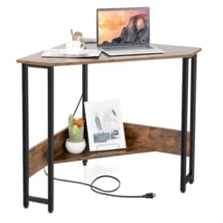 Costway Triangle Computer Desk Corner Desk Home Office With Power Outlets USB Ports Black/Rustic 22 Costway Triangle Computer Desk Corner Desk Home Office With Power Outlets USB Ports Black/Rustic -HOMCOM Store GUEST fb10717b bb98 4f78 8ec3 c2660a1996a0