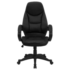Emma And Oliver High Back Black LeatherSoft Curved Back Swivel Ergonomic Office Chair-Loop Arms -HOMCOM Store GUEST fb141342 ca61 4d67 82bb f09d0dae72fb