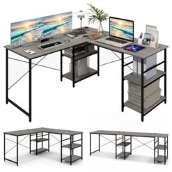 Tangkula Large L-shaped Computer Desk 60” Convertible Corner Desk With 4 Storage Shelves 95” 2-Person Long Study Writing Workstation Black/Rustic Brown/Natural/Grey -HOMCOM Store GUEST fb20e1b1 933e 4663 afc8 4c445037593d