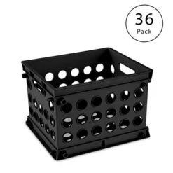 Sterilite 16959012 Stackable Storage Organizer Mini Crate Set With Integrated Handles For Home, Office, Dorm, And Classroom Storage, Black, 36 Pack