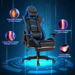 Costway Gaming Desk&Massage Gaming Chair Set W/ Footrest Monitor Shelf Power Strip Blue -HOMCOM Store GUEST fbbc2098 ea84 494b 9832 184c5d90b5be