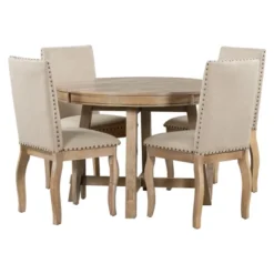 5 PCS Round Wood Extendable Dining Table Set With 4 Upholstered Dining Chairs-ModernLuxe 22 5 PCS Round Wood Extendable Dining Table Set With 4 Upholstered Dining Chairs-ModernLuxe -HOMCOM Store GUEST fbbff2cd 1c63 4fc1 baba 030f081038fe
