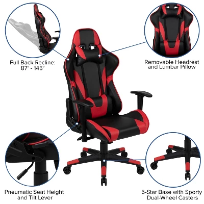 Flash Furniture X20 Gaming Chair Racing Office Ergonomic Computer PC Adjustable Swivel Chair With Fully Reclining Back In Red LeatherSoft 6 Flash Furniture X20 Gaming Chair Racing Office Ergonomic Computer PC Adjustable Swivel Chair With Fully Reclining Back In Red LeatherSoft - Image 4