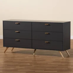 Kelson Wood 6 Drawer Dresser Dark Gray/Gold - Baxton Studio -HOMCOM Store GUEST fc3631b1 711d 4c89 882a 24b064e21fd8