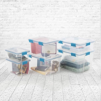 Sterilite 32 Quart Stackable Clear Plastic Storage Tote Container With Blue Gasket Latching Lid For Home And Office Organization, Clear 7 Sterilite 32 Quart Stackable Clear Plastic Storage Tote Container With Blue Gasket Latching Lid For Home And Office Organization, Clear - Image 5