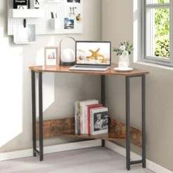 Costway Triangle Computer Desk Corner Desk Home Office With Power Outlets USB Ports Black/Rustic 14 Costway Triangle Computer Desk Corner Desk Home Office With Power Outlets USB Ports Black/Rustic -HOMCOM Store GUEST fd7bc031 07a3 44d2 aa2e 5e260c896d4d