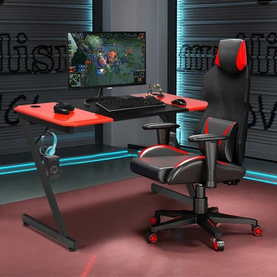 Costway 47 Inch Gaming Desk Z Shape Computer Desk W/ Storage For Cup Headphone Speaker 3 Costway 47 Inch Gaming Desk Z Shape Computer Desk W/ Storage For Cup Headphone Speaker