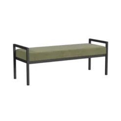 Modern Metal Bench Light Sage Green Velvet - HomePop