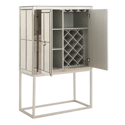 Robbie Contemporary 2 Door Mirrored Bar Cabinet With Wine Storage Gold - Treasure Trove 4 Robbie Contemporary 2 Door Mirrored Bar Cabinet With Wine Storage Gold - Treasure Trove - Image 2
