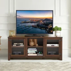 Costway TV Stand Entertainment Center For TV's Up To 65'' W/ Storage Cabinets Walnut -HOMCOM Store GUEST ffa0c40e 5fbc 456a 9e49 e927c4b0d4dc